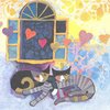 4 Paper Napkins Cats Flying Hearts