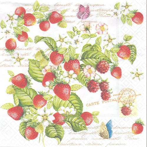 2 Paper Napkins Romantic Strawberry