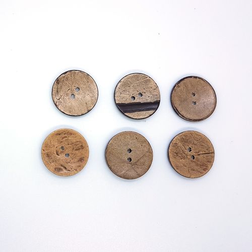 6 boutons bois de coco 25 mm Nature