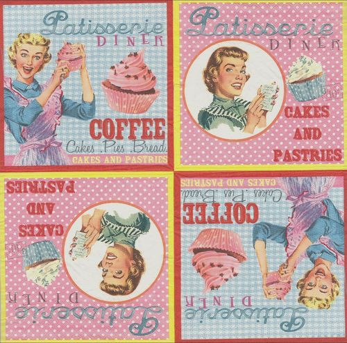 2 Paper Napkins Pastries Vintage