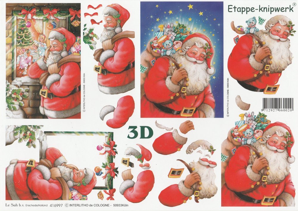 Feuille 3D à découper A4-777.575 Père Noël Decoupage Christmas Santa 
