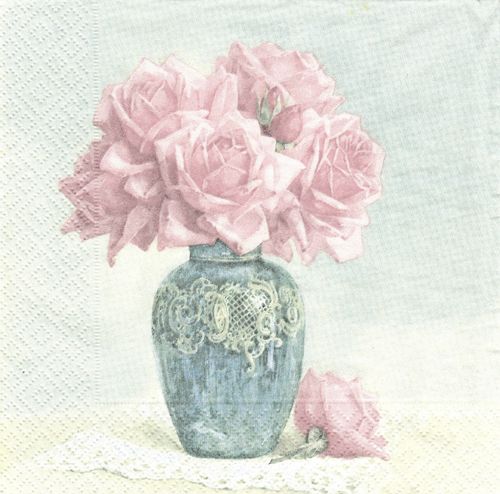 2 Paper Napkins Roses in Vase