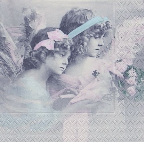 2 Serviettes papier Anges Fleurs