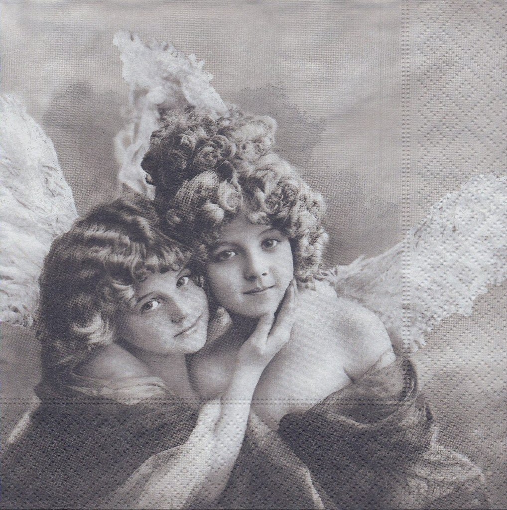 4 Serviettes en papier anges prient Angels Serviettes technique dire Vintage 1/4 filles