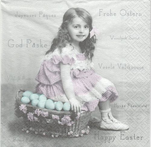 2 Paper Napkins Girl with egg basket