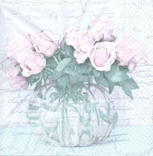 2 Serviettes papier Vase de roses