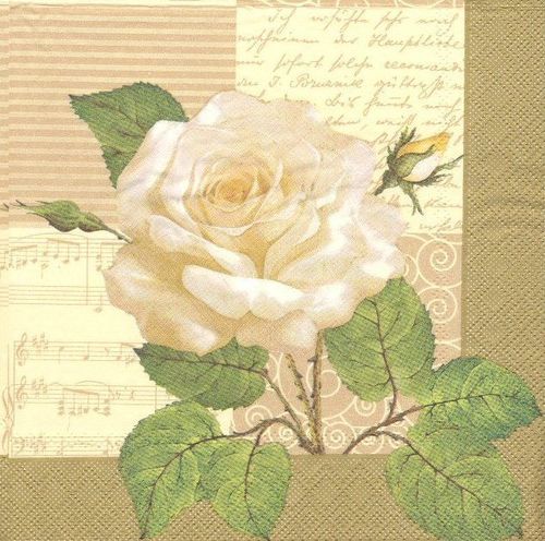 2 Paper Napkins White roses of cream