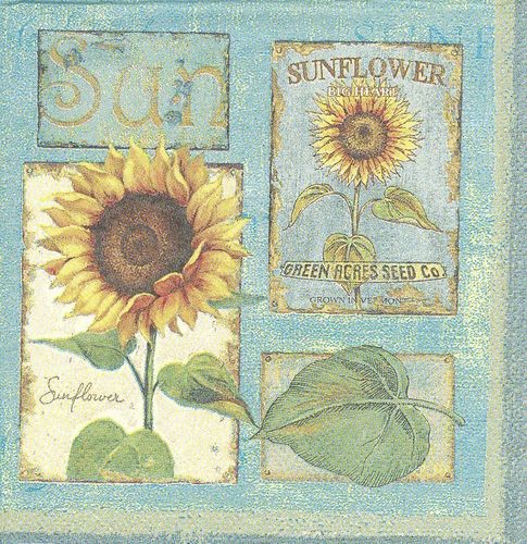 2 Paper Napkins Cocktail Sunflowers
