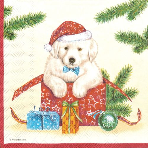 2 Paper Napkins Christmas Dog