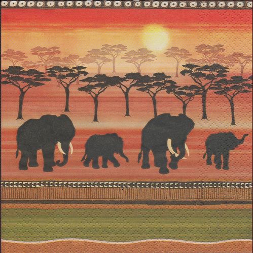 4 Serviettes papier Savane éléphant