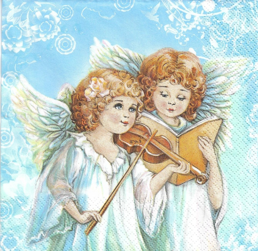 2 Serviettes en papier Anges Musique Sagen Vintage Paper Napkins Musician Angels 