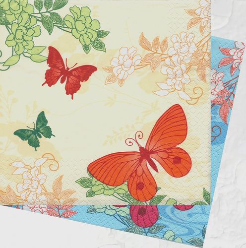 2 Serviettes papier Papillon Fleurs