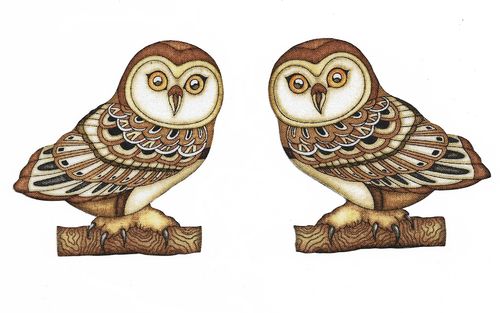 2 Iron-on patch Owl Couple