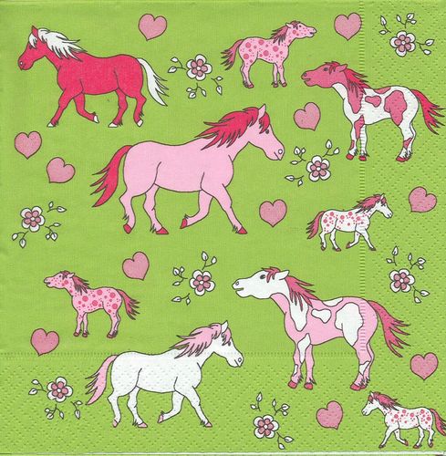 4 Paper Napkins Pink Horses