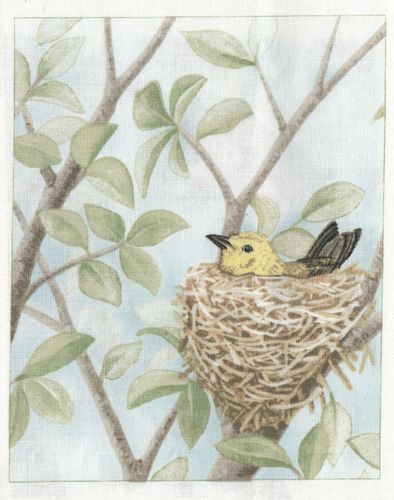 Vignette de Tissu 12x15 cm Oiseau Nid