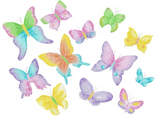 12 Iron-on patch Butterflies Glitter