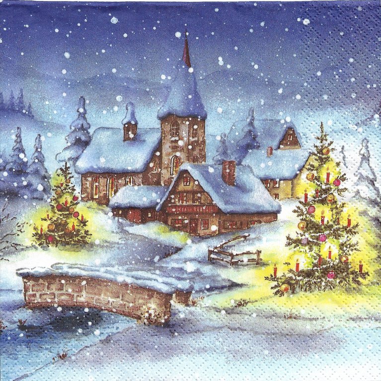 Details about   2 individual Paper Decoupage NAPKINS WINTER VILLAGE WITH GARLAND 