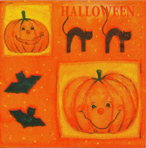 4 Serviettes papier Halloween Chat Citrouille