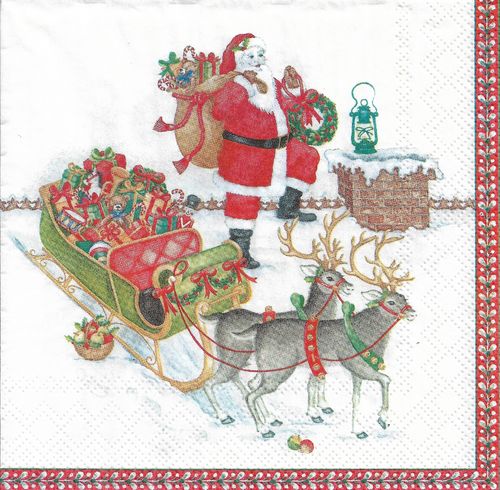 4 Paper Napkins Santa on the Roof