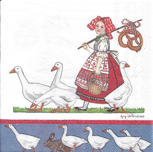 2 Paper Napkins Girl With Geese