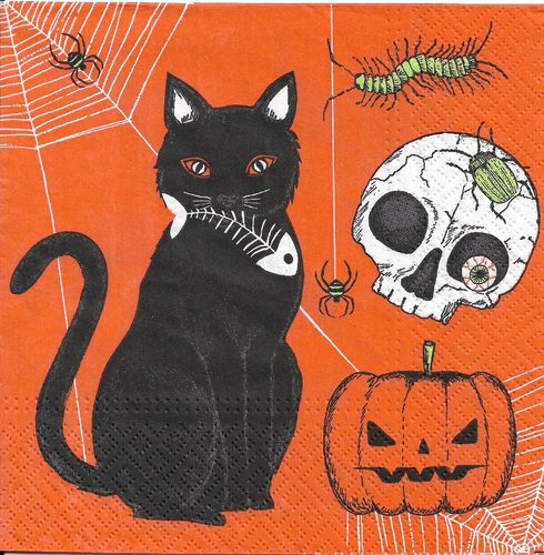 4 Serviettes papier Halloween Chat chauve-Souris
