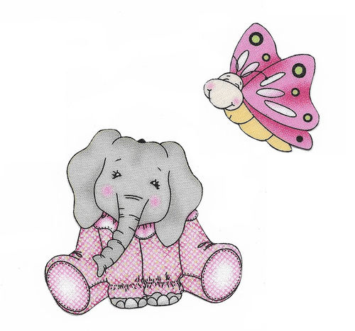 2 Iron-on patch Elephant & Butterfly