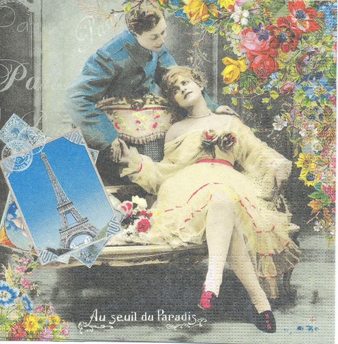 2 Serviettes papier Couple d'amoureux Nostalgie Paris