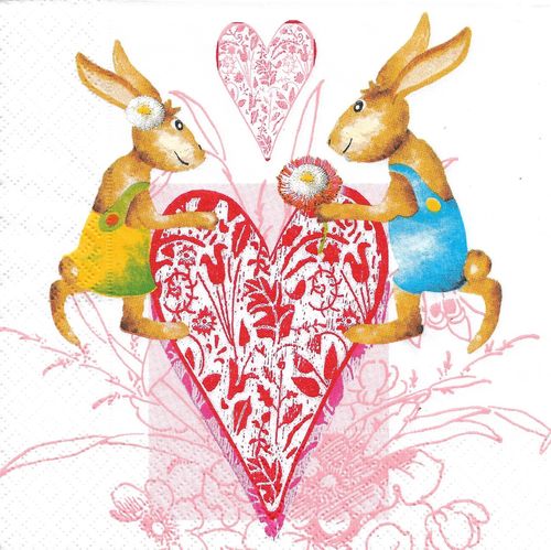 2 Paper Napkins Rabbits in Love