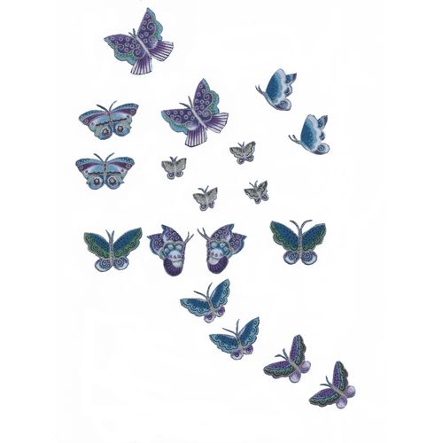 18 Iron-on patch small Butterflies Silver Blue