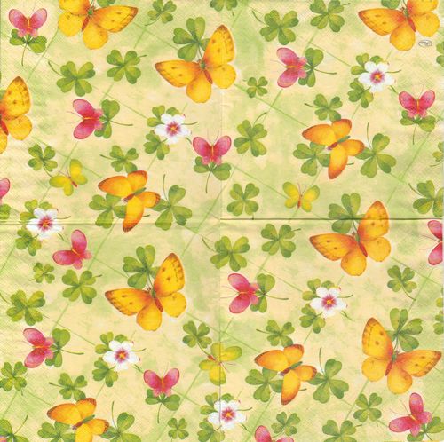 2 Serviettes papier Papillons Trèfle