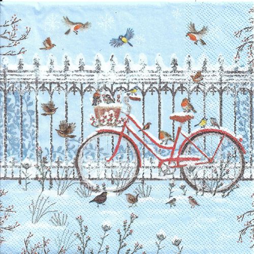 4 Paper Napkins snowy Bicycle