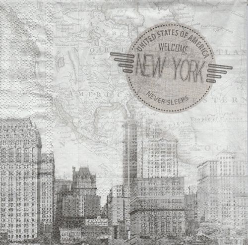 2 Serviettes papier Carte Etats-Unis New York