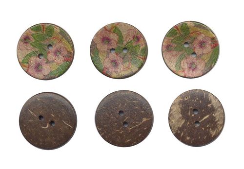 3 boutons en bois de coco 25 mm Fleurs