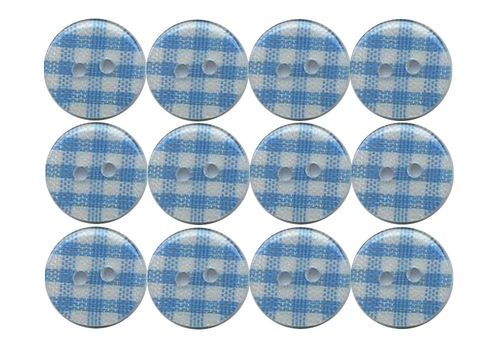 12 Gingham Resin Buttons light blue 13 mm