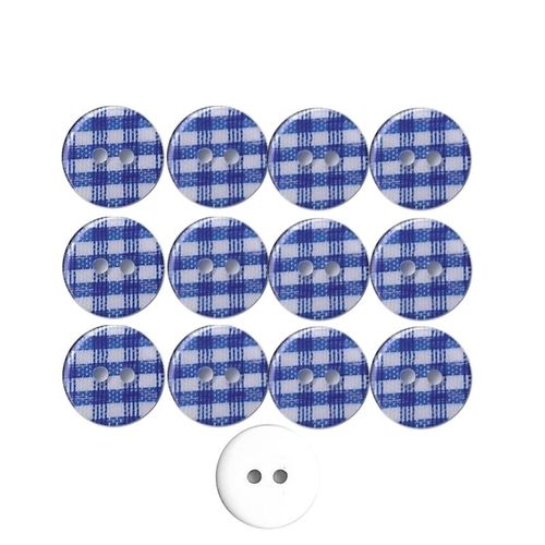 12 Gingham Resin Buttons dark blue 13 mm