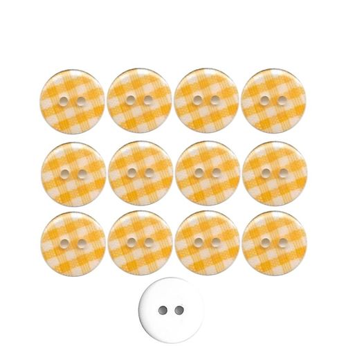 12 Gingham Resin Buttons jaune 13 mm