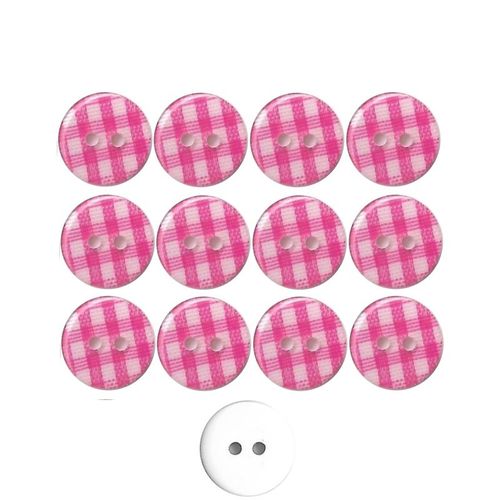 12 Gingham Resin Buttons Pink 13 mm