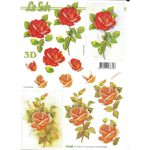 Feuille 3D A4 777.040 Fleurs Roses