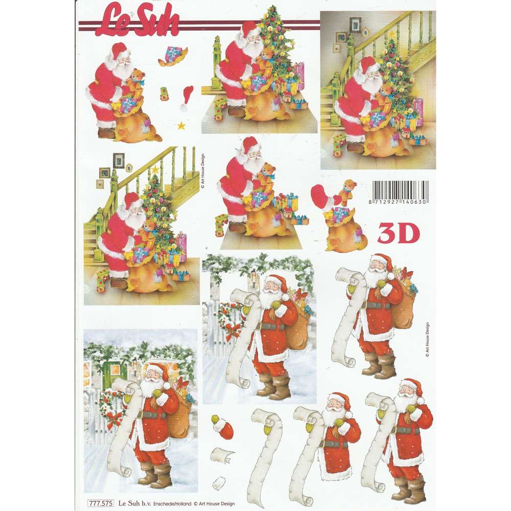 Feuille 3D à découper A4-777.575 Père Noël Decoupage Christmas Santa 