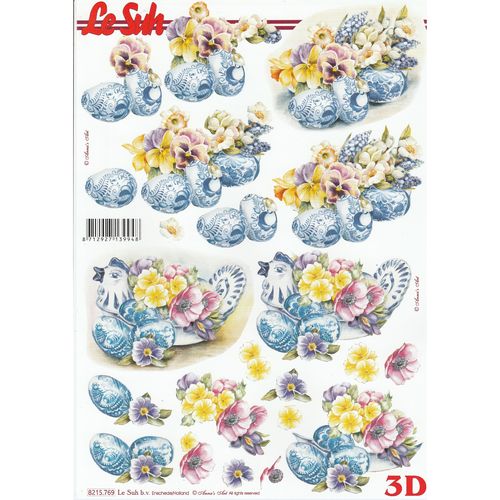 Feuille 3D 8215.769 Pâques Poule Fleurs