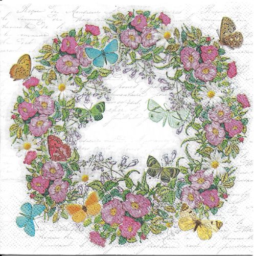 4 Paper Napkins Wreath of Flowers