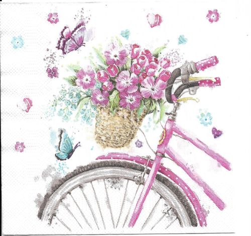 4 Paper Napkins Pink Bicycle with Basket