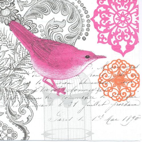 2 Serviettes papier Passereaux Oiseau rose