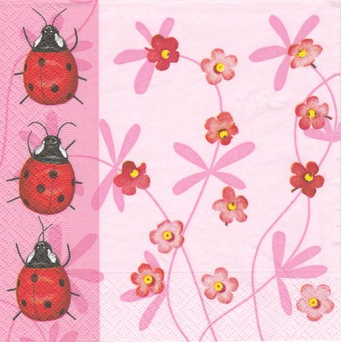 2 Paper Napkins Blossoms and Ladybirds
