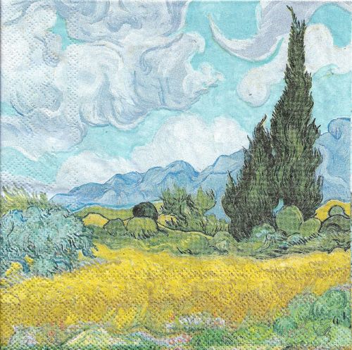 4 Serviettes papier Van Gogh Champ de Blé avec Cyprès