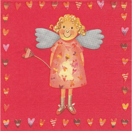 2 Paper Napkins Heart Angel Red