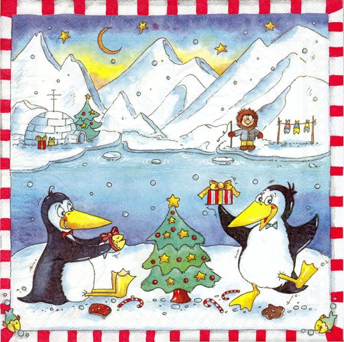 2 Serviettes papier Pingouins Noël
