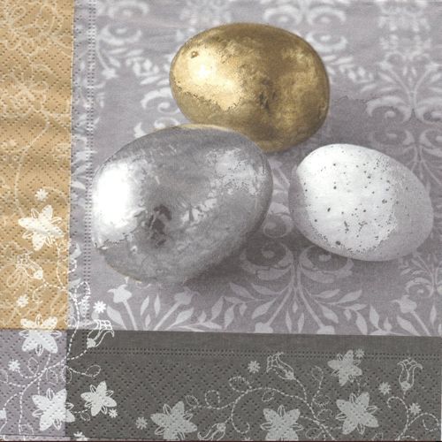 2 Paper Napkins Golden & Silver Eggs