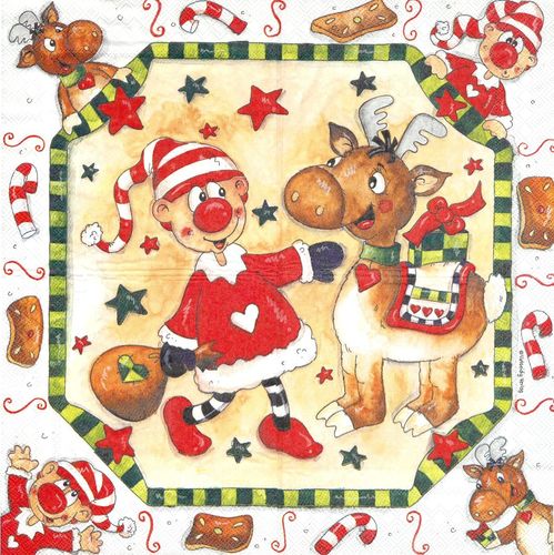 2 Paper Napkins Christmas Reindeer