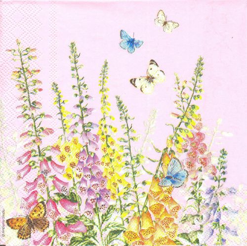 4 Paper Napkins Butterfly & Flower